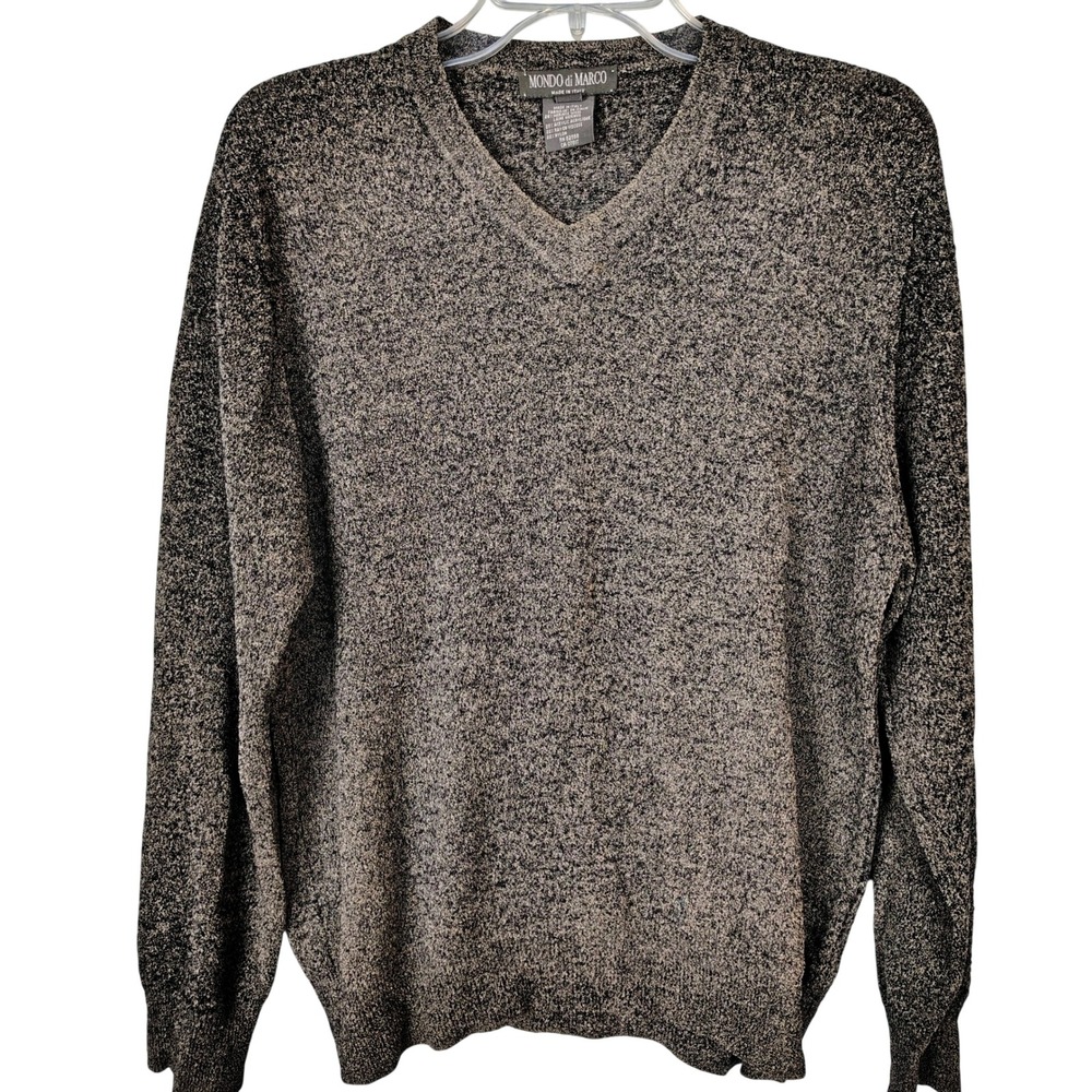 Mondo di Marco Mens Grey Marled V-Neck Merino Wool Blend Sweater Made in Italy L